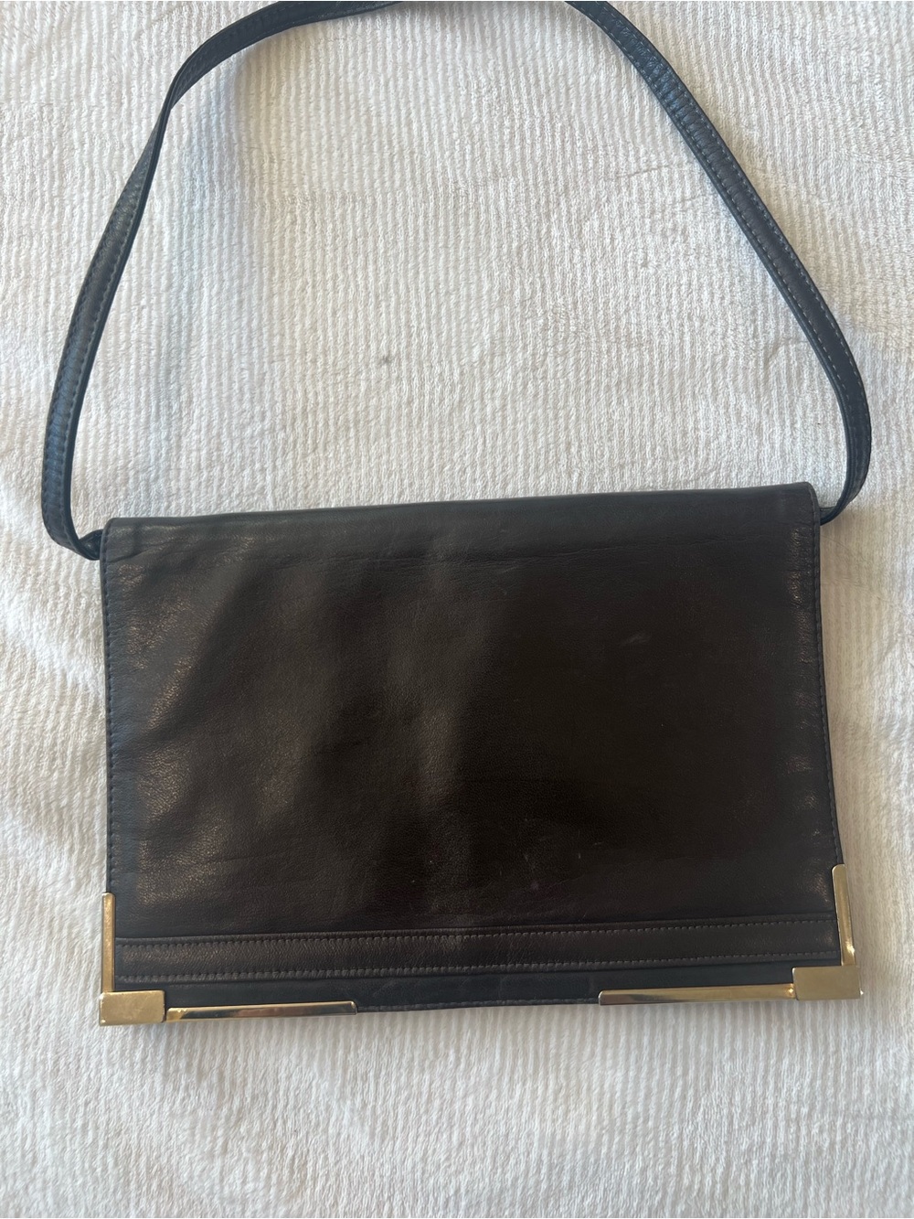 Dark Brown Leather Shoulder Bag with Gold Accents